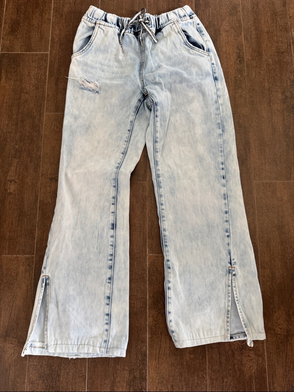 One Teaspoon Light Blue Wide Leg Jeans with Ankle Slits